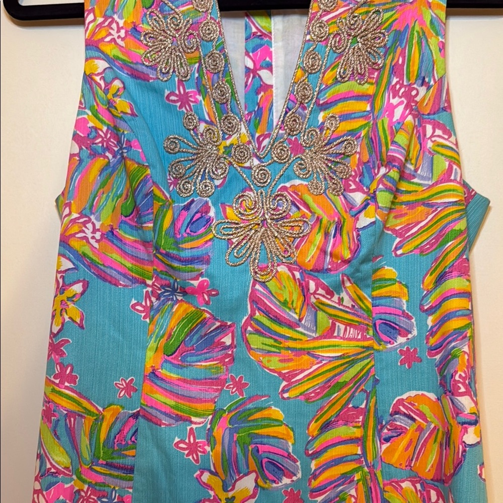 Lilly Pulitzer Blue and Gold Scoop Neck Sundress